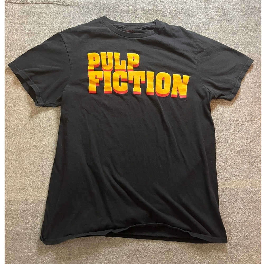 Pulp Fiction Movie Graphic T-Shirt Mens Medium Black Yellow Red Logo Tee 2020